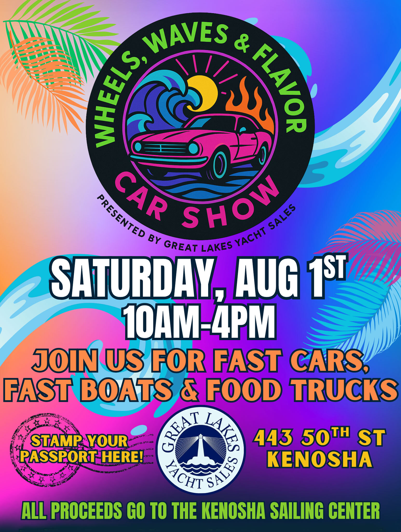 Wheels, Waves & Flavor Car Show - Saturday, Aug 1st 10AM-4PM Join us for fast cars, fast boats & food trucks.